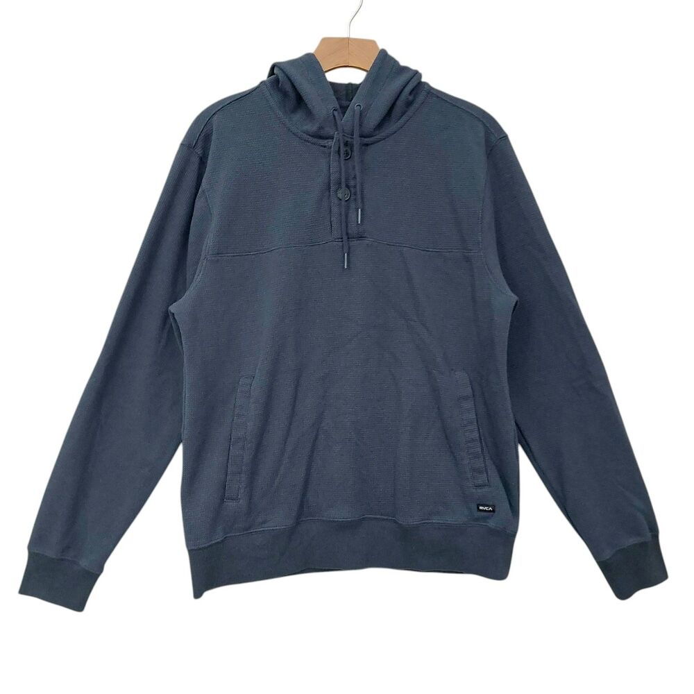 RVCA Waffle Hoodie Mens Small Navy 1/4 Button Pullover Casual Travel Outdoor